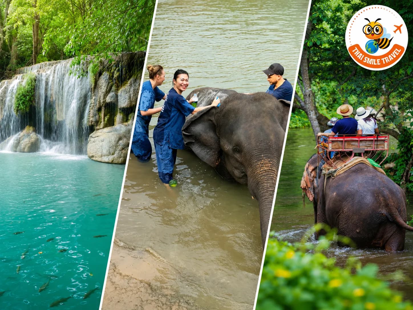 Erawan Waterfalls with Elephant Riding & Bathing at Thai Smile Travels